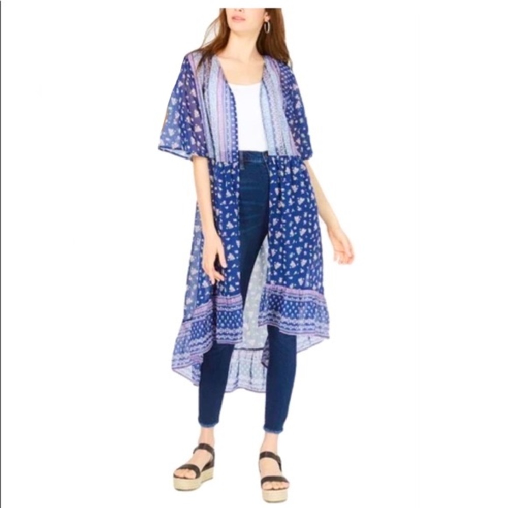 NWT (XL) Summer kimono caftan floaty house coat gown swim cover navy pink blue